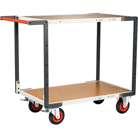 Werkstattwagen mit 2 Ablagen aus MDF, 1000 x 595 mm – 1 Griff – 400 kg – Gummiräder, Ø 160 mm - 884722232 (1/3)