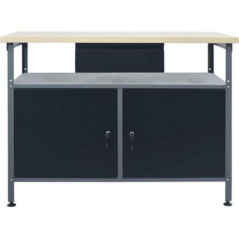 Banco da lavoro per riparazioni tavolo da lavoro postazione di lavoro garage officina robusto spazio di archiviazione 120x60x85 cm acciaio nero 020003677