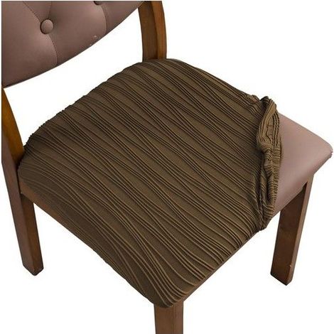 Housses de chaise extensibles - Jacquard - Amovibles - Lavables - Anti-poussière - Kaki - Lot de 6 - Salle à manger (1/5)