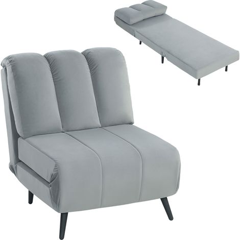 HOMCOM sofá cama plegable de 1 plaza 3 en 1, tapizado en terciopelo con respaldo ajustable 3 niveles, cojín grueso para salón, 72x88x87 cm, gris (1/5)