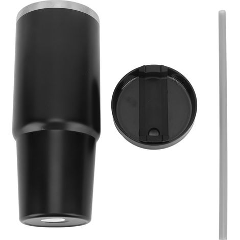 30 oz Tasse isotherme noire pour voiture, gobelet à café en acier inoxydable 304, grande capacité, avec couvercle et paille, conserve le froid (1/5)