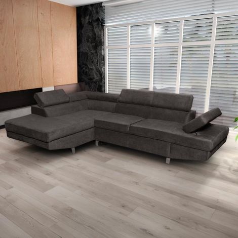 Divano letto angolare Rio con penisola contenitore sinistra in tessuto grigio scuro 272 cm