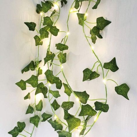 Guirlande lumineuse LED à feuilles, guirlande verte alimentée par batterie 2M 20LED guirlande lumineuse décoration murale vigne (1/5)