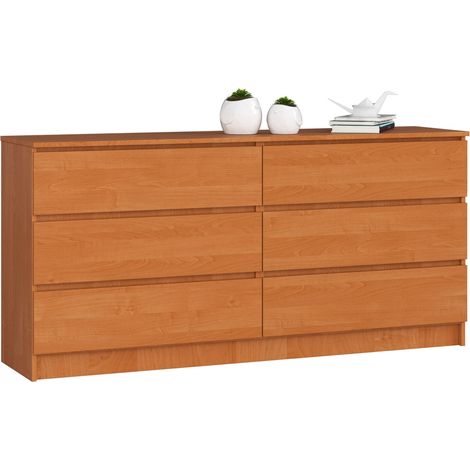 Grande Commode pour le salon AKORD K160 Aulne 160 cm 6 tiroirs façade Aulne 160x40x77 cm