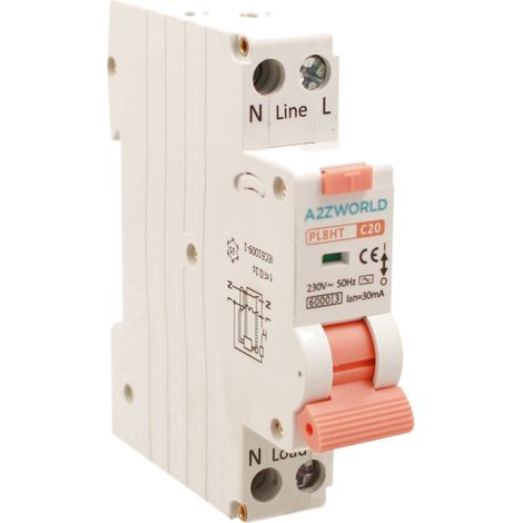 RCBO Interruttore Magnetotermico Differenziale Tipo AC Curva C 1P+N 1M 6000A 30mA C20A AC 230V IP20 IEC61009-1 PL8HT