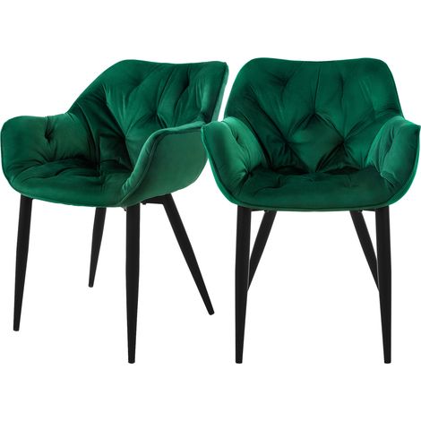 ML-Design Set 2 Sedie per Sala da Pranzo in Velluto Verde Scuro Poltroncine da Salotto Imbottite con Braccioli Gambe in Metallo Poltrone per Soggiorno con Schienale Ergonomiche e Confortevoli
