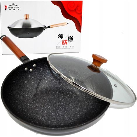 WOK CHINO DE ACERO PROFUNDO DE 33 CM CON TAPA PARA PLATOS ASIÁTICOS (1/5)