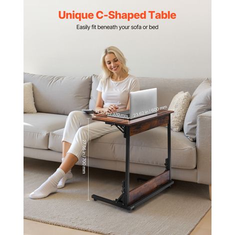 Table d'appoint pliant en forme de C, bouts de canapé avec cadre en métal et pieds réglables, plateau TV pliable, table basse en C… (1/5)