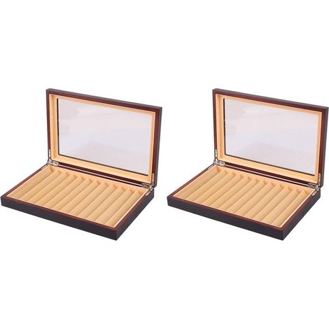2X 12 Grille en Bois Stylo Vitrine de Stockage de Luxe Cas Transparent FenêTre Stylo BoîTe-Collection Organisateur ÉBèNe (1/4)