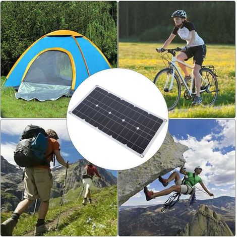 Panneau de charge solaire 100W (5128cm), DC 12V/24V, kit de contrôleur étanche IP67 20A avec deux mousquetons, charge extérieure portable pour téléphones portables, ordinateurs, stockage d'énergie, et (1/5)