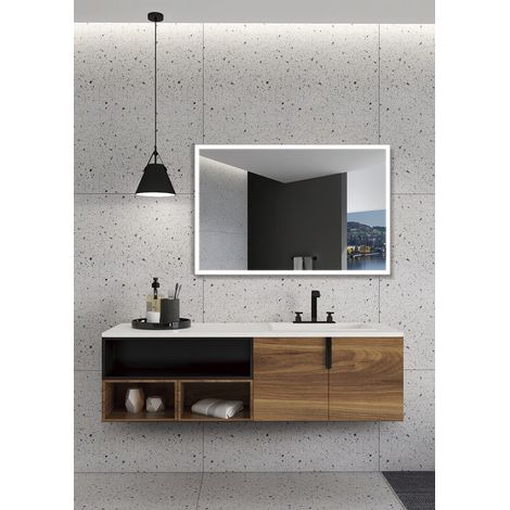 Espejo led para baño, vestidor, maquillaje retroiluminado, Triled- Blanco Frío/Natural/Cálido Sensor Antivaho, Marco aluminio color negro 90 X 80cm