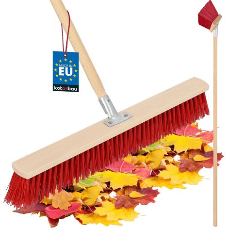 KOTARBAU® Balai Brosse - 65 cm - Balai Exterieur Terrasse - Brosse de Voirie - avec Manche - Bois - PVC - Poils Durs - de Jardin - Outil de Nettoyage (1/5)