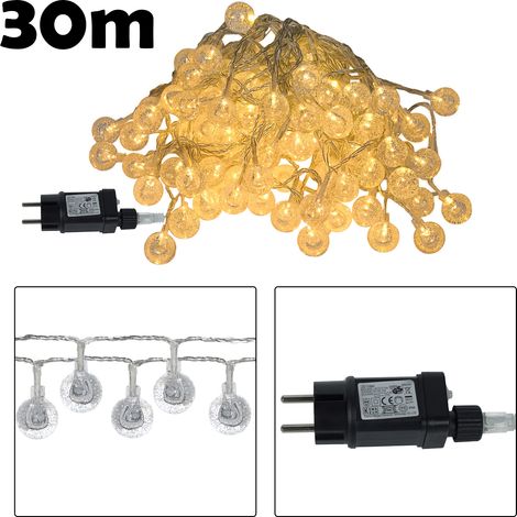 AUFUN Chaîne Lumineuse Boule de Cristal Blanc Chaud (30m cordon transparent) (1/4)