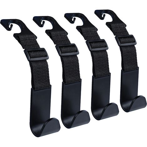 Crochets pour appuie-tête de siège auto - Lot de 4 - Réglables - Support de rangement universel pour appuie-tête - Crochet de fixation - Porte-bagages de voiture - Crochets robustes et durables pour s (1/3)