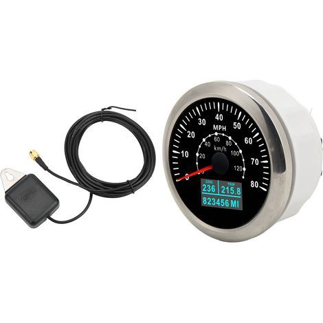 Compteur de vitesse GPS universel 85 mm, étanche, odomètre 80 mph (120 km/h), rétroéclairage couleur, pour voiture, bateau, camping-car, yacht (noir). (1/5)