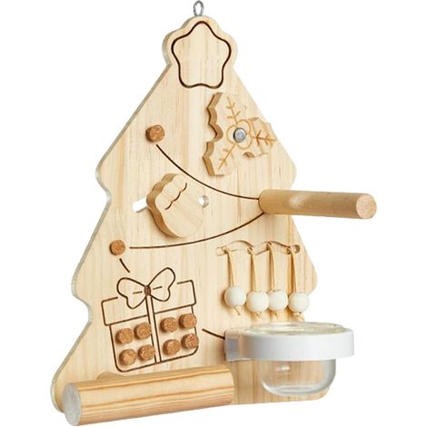 Bird Toys for Parrots,Chewing Cockatoo Toys with Christmas Tree Design - Interactive Wooden Enrichment Stand Perch Climbing for Cage Inside Canary Macaw Cockatoo Finch