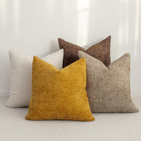 Juego de 4 fundas de cojín decorativas de pana suave de estilo bohemio, para salón, sofá, cama, estilo rústico, 45 x 45 cm. (1/5)