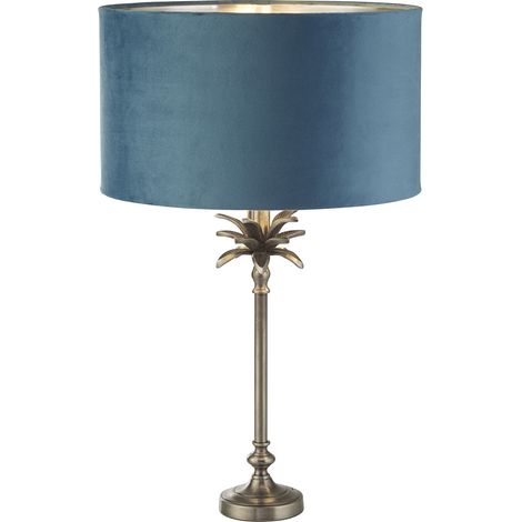 Lampada Da Scrivania Palma Metallo Nichel Velluto Verde Acqua 1 Luce E27 (1/4)