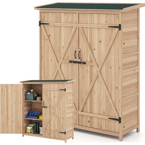 Abri de Jardin en Bois 127x47x163cm, Cabane de Jardin avec Toit en Asphalte Incliné, Etagères Amovibles, Double Porte Verrouillable pour Extérieur Arrière-Cour Patio Pelouse (1/5)