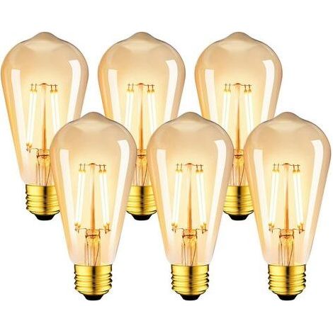 BUNTHAUS Lot de 6 Ampoules LED 6W Edison Vintage E27 - Ampoule à filament ST64 2200K Blanc Chaud - Equivalent à Ampoule Incandescente 48W (1/4)