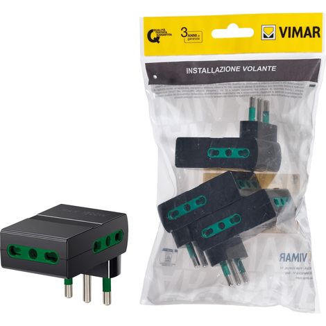 Vimar FP00311 Adattatore multiplo salvaspazio SICURY 250 V 3 pezzi, spina 2P+T 16 A standard IT tipo S17, 3 Bpresa 2P+T 16 A standard IT tipo P17/11 (1/3)