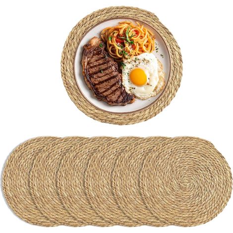 Lot de 6 Sets de Table Rond 30cm Sets de Table Bohèmes Naturels en Roseau Tissé Résistants à la Chaleur et Antidérapants Adaptés pour Cuisine Restaurant Hôtel Fête et Mariage (1/5)