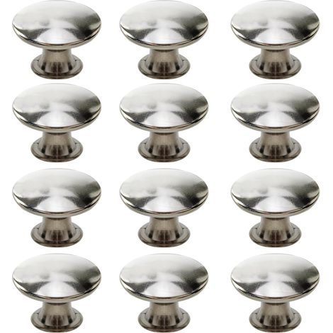 Set di 12 pomelli per mobili in argento, maniglie rotonde in metallo stile country con viti, adatte per cassettiere, mobili da cucina e ante di armadi, 30x21 mm