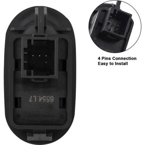 Bouton Lève Vitre pour 1007 et C3 - Pièce de rechange compatible pour lève-vitre électrique, fixation incluse, quantité 1 pièce (1/3)