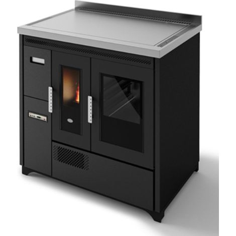 Eva Calòr Cocina Ventilada De Pellet Con Encimera De Acero ENRICA 901669600 Acabado Negro (1/4)