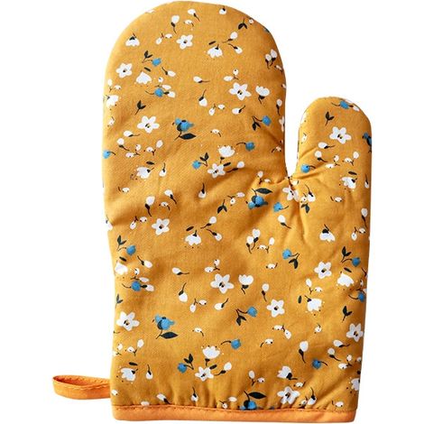 Set di 2 guanti da forno angolati in cotone resistente al calore, con rivestimento antiscivolo e resistente al calore per cucinare, cuocere al forno e grigliare (giallo)