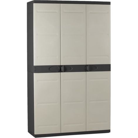 Armoire haute 3 portes en polypropylene – Dimensions 105 x 44 x 176 cm – Capacité 15 kg par tablette – Noir et beige – Plastiken (1/3)