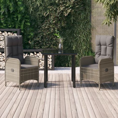 3-tlg. Garten-Essgruppe mit Kissen Schwarz und Grau Poly Rattan (1/5)