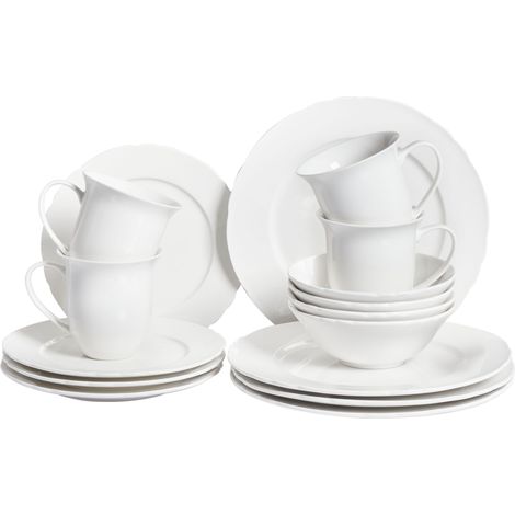 Conjunto de 16 piezas vajilla de porcelana caolín artesanal acabado brillante blanco Elderberry (1/5)