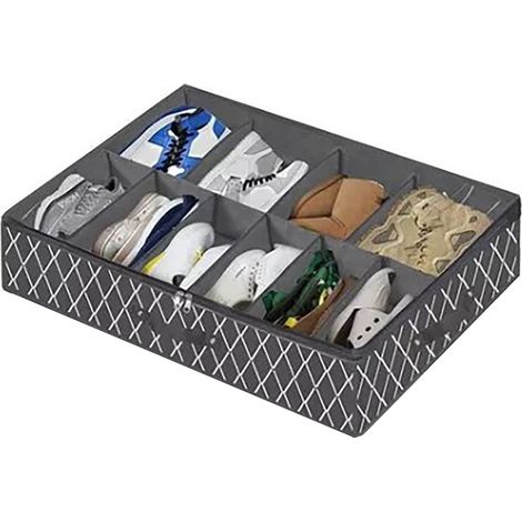 Boîte de rangement à chaussures à glisser sous le lit, boîte de rangement transparente, boîte de rangement pliable en tissu non tissé à mailles croisées, motif croisé noir, 1 pièce (1/5)