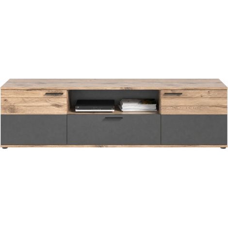 Mueble para TV con 2 puertas y 1 cajón – Gris antracita y roble claro – SELMA (1/5)