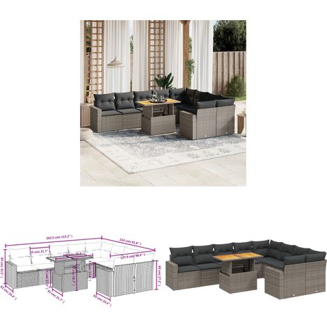 Salon de jardin avec coussins 10 pcs gris résine tressée - Ensemble Salon De Jardin - Meuble Extérieur - Résine Tressée - Rotin Synthétique - Table Extensible - Home & Living (1/3)