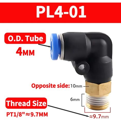(50 pièces - PL4-01) Raccord rapide pneumatique PL, coude mâle à connexion rapide pour tube, connexion pneumatique rapide, pour raccordement de tuyauterie (1/5)