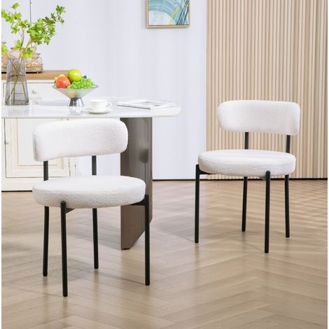 Chaise de salle à manger en polyester blanc crème, moderne, rembourrée, 51 x 51 x 76 cm (1/5)