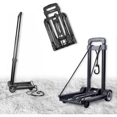 Chariot diable pliable aluminium léger 1,25 kg – Capacité 35 kg – Poignée télescopique 96 cm – 2 roues – Sangle élastique incluse (1/9)