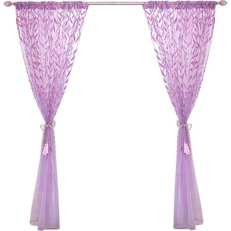 Panneaux de fenêtre en voile brodé vintage imprimé osier, 100 x 200 cm, violet, pour chambre à coucher (1/5)