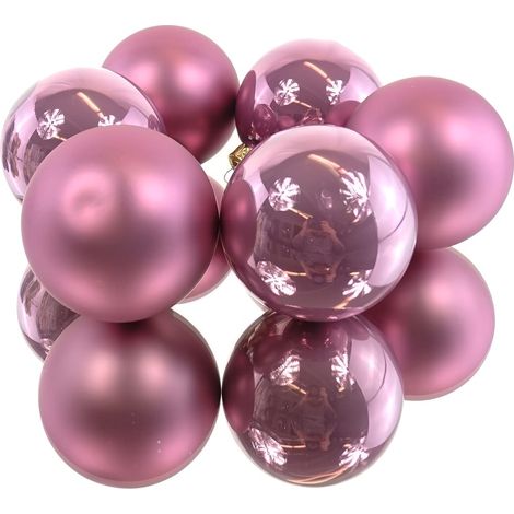 Christbaumkugeln Altpink 3 x glänzend & 3 x matt Ø 8 cm aus Glas - 6er Set