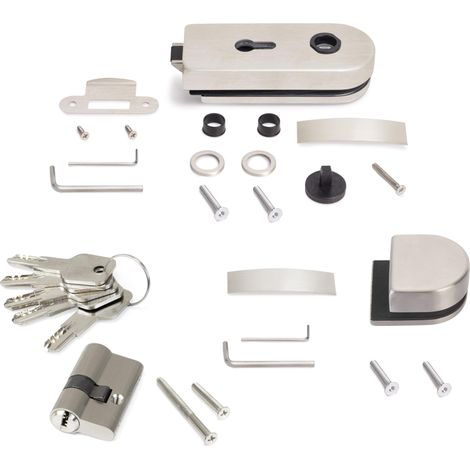 Kit de serrure et de gâche pour portes en verre doubles, loquet horizontal pour porte en verre 8-12mm, acier, finition inox (1/5)