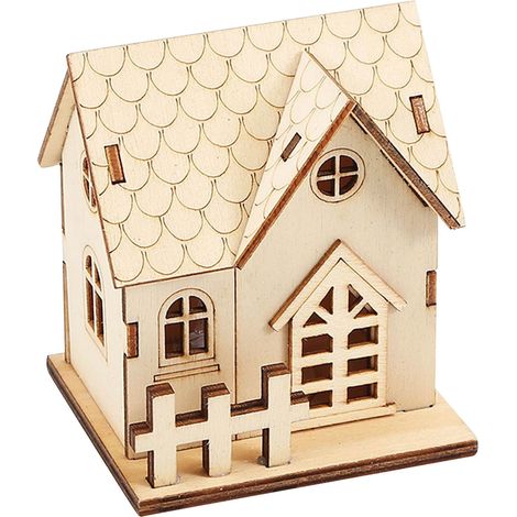 Maison En Bois Éclairée - Décoration De Bureau Et Intérieur - Dimensions 8,2 X 7,2 X 9,6 Cm - 1 Pièce (1/3)