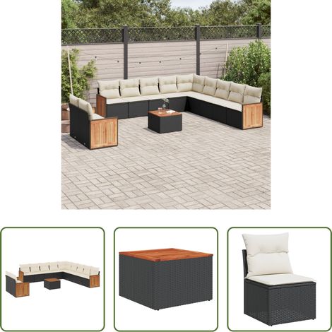 vidaXL Gartensessel - 12-tlg. Garten-Sofagarnitur mit Kissen Schwarz Poly Rattan (1/5)