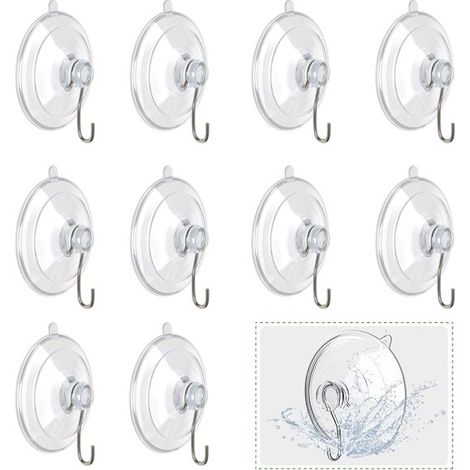10 ganchos con ventosa, de PVC impermeables para joyería, para ventanas y baños, de 4,5 cm, para cocinas, baños, paredes, ventanas y puertas - Transparente (1/5)