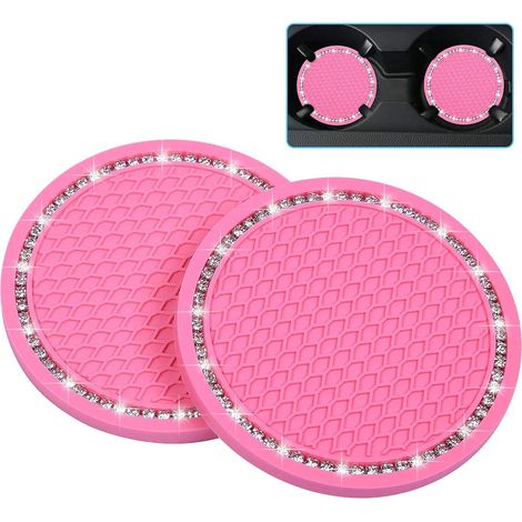 Lot de 4 sous-verres roses en PVC pour voiture - Inserts antidérapants universels pour porte-gobelets de véhicule (diamètre 2,75) (1/5)