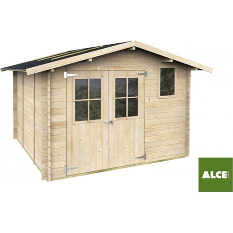 Casetta in legno da giardino 296x296 cm – Pareti 25 mm – Porta finestrata e finestra fissa – Abete naturale (1/5)