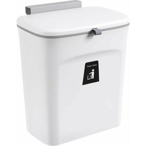 Poubelle Suspendue de 9 L pour Cuisine avec Couvercle - Blanc (1/3)