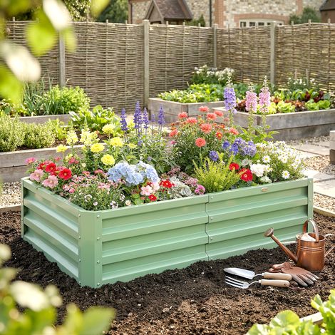 Carré Potager de Jardin Rectangulaire, Tôle d'Acier Ondulée, 120 x 60 x 30,5 cm, Vert (1/5)