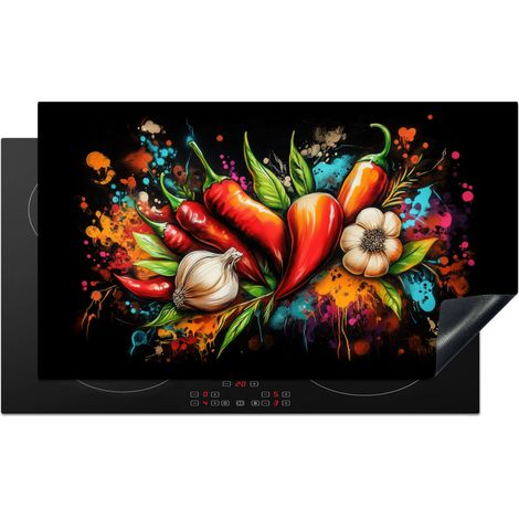 Induction Hob Protector Vegetable - Pepper - Garlic - Graffiti - Paint - Colorful 91.2x52 cm
